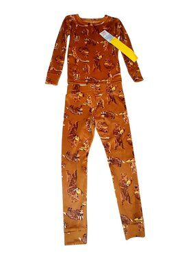 Cat & Jack Kids Brown Woodland Animal Print Pajama Set Sz 4 Soft Stretchy Fabric